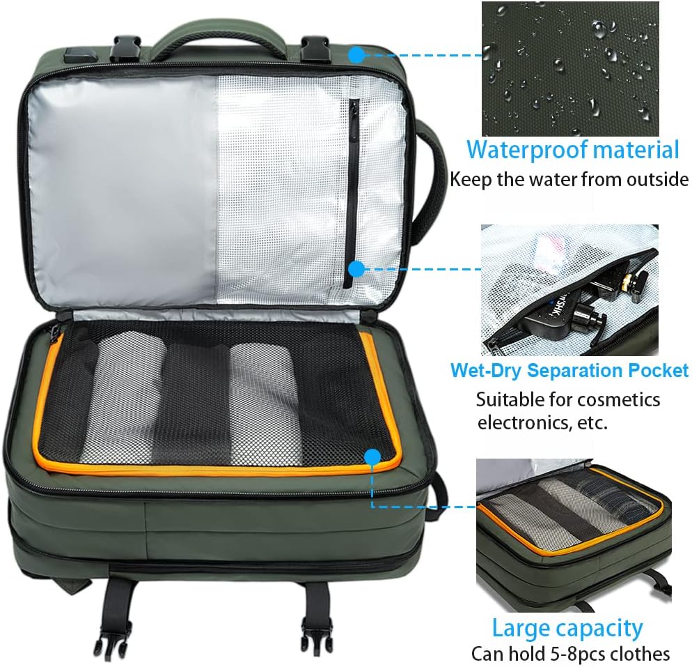 Expandable 26–45L Waterproof Travel Backpack with Laptop Sleeve & Duffle Carry | Kalsten