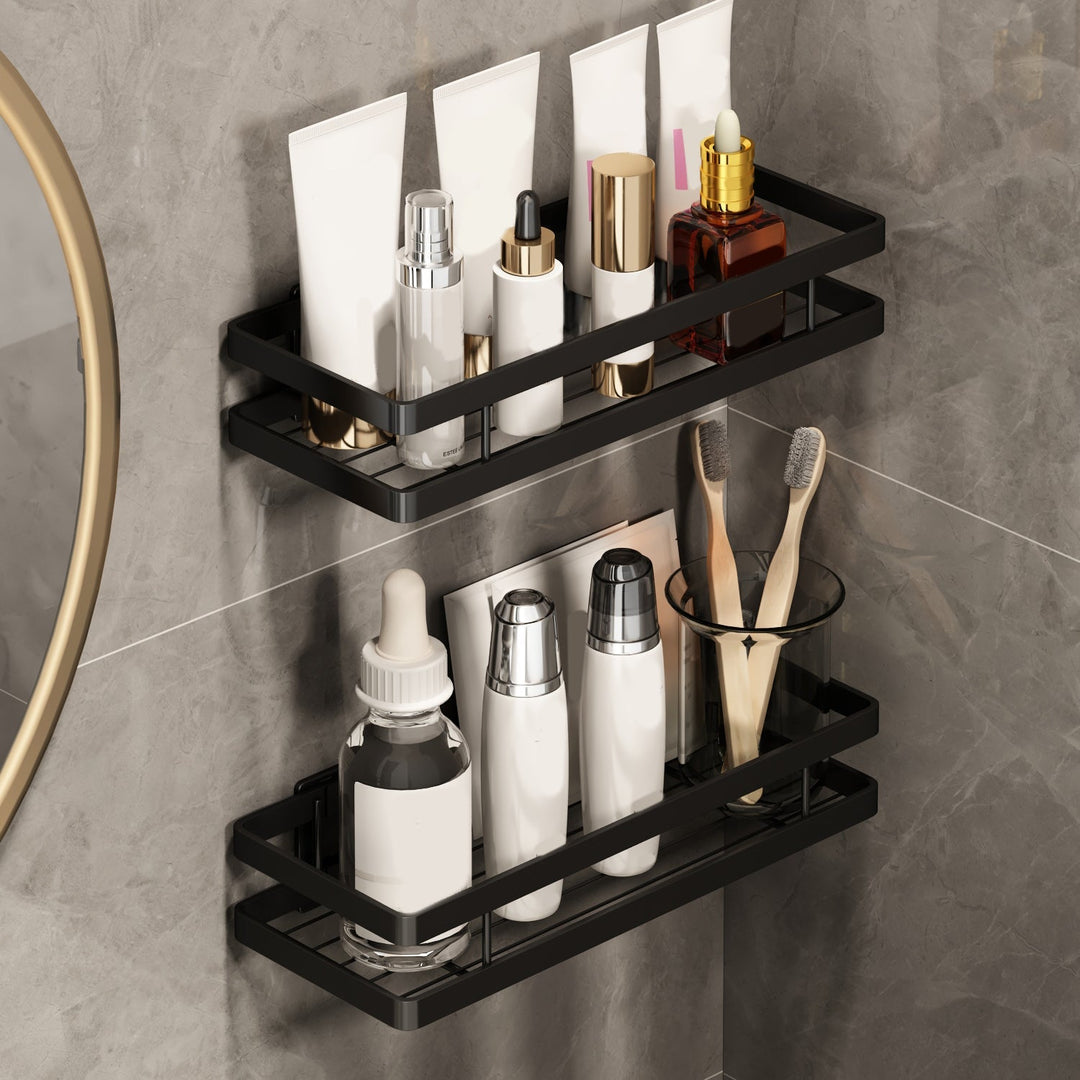 Kalsten | 2-piece bathroom shelf made of matte black metal bathroom hardware set