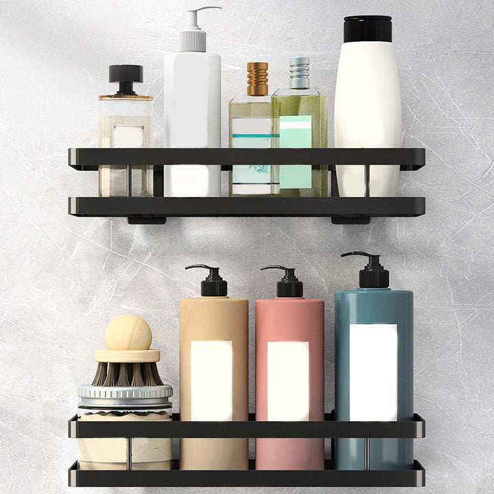 Kalsten | 2-piece bathroom shelf made of matte black metal bathroom hardware set