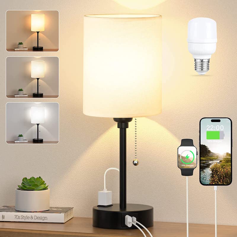 Elegant Table Lamp with Smart Charging Options and Three Colors Noxord
