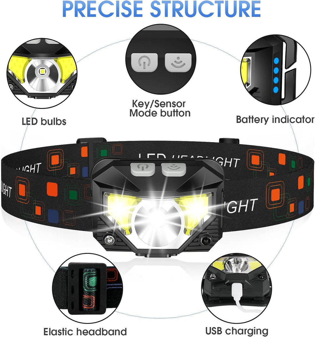 Kalsten | 2-Pack Ultra-Bright Led Rechargeable Headlamp Flashlight Waterproof And Motion Sensor