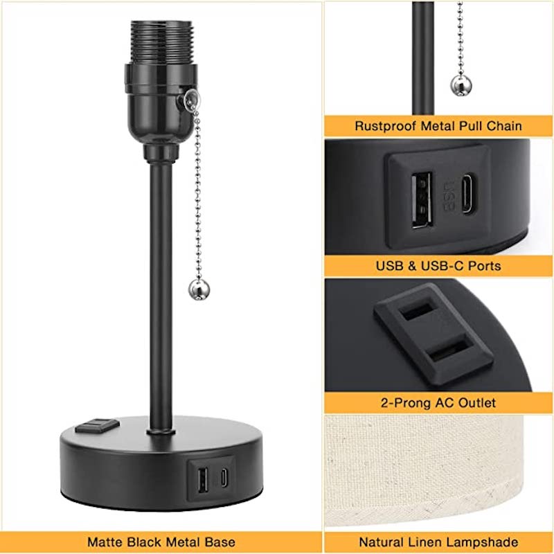 Elegant Table Lamp with Smart Charging Options and Three Colors Noxord