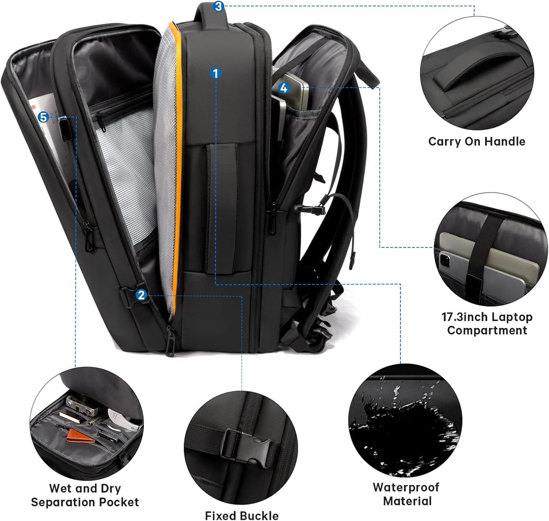 Expandable 26–45L Waterproof Travel Backpack with Laptop Sleeve & Duffle Carry | Kalsten
