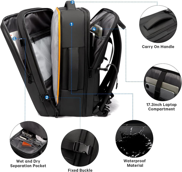Expandable 26–45L Waterproof Travel Backpack with Laptop Sleeve & Duffle Carry | Kalsten