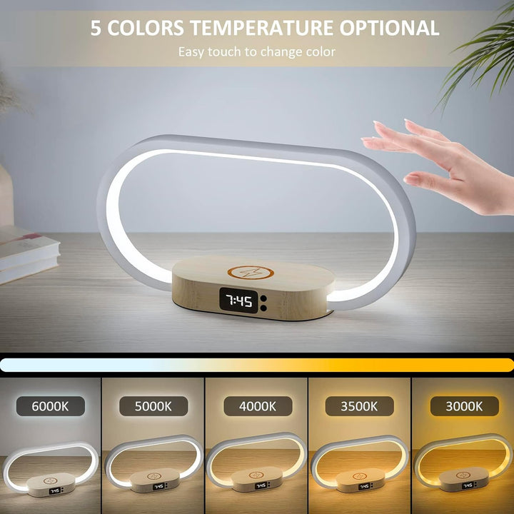 Wireless Charging Bedside Table Lamp with Clock – Lumora | Kalsten