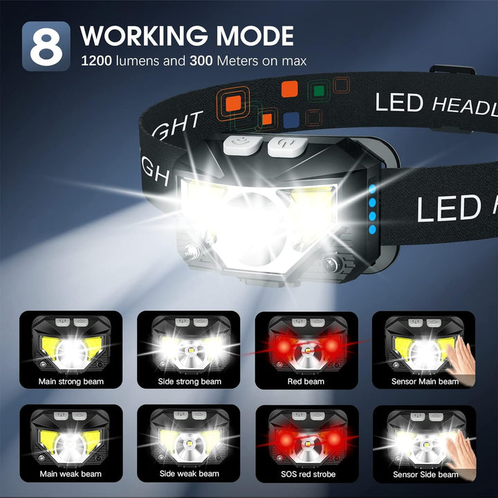 Kalsten | 2-Pack Ultra-Bright Led Rechargeable Headlamp Flashlight Waterproof And Motion Sensor