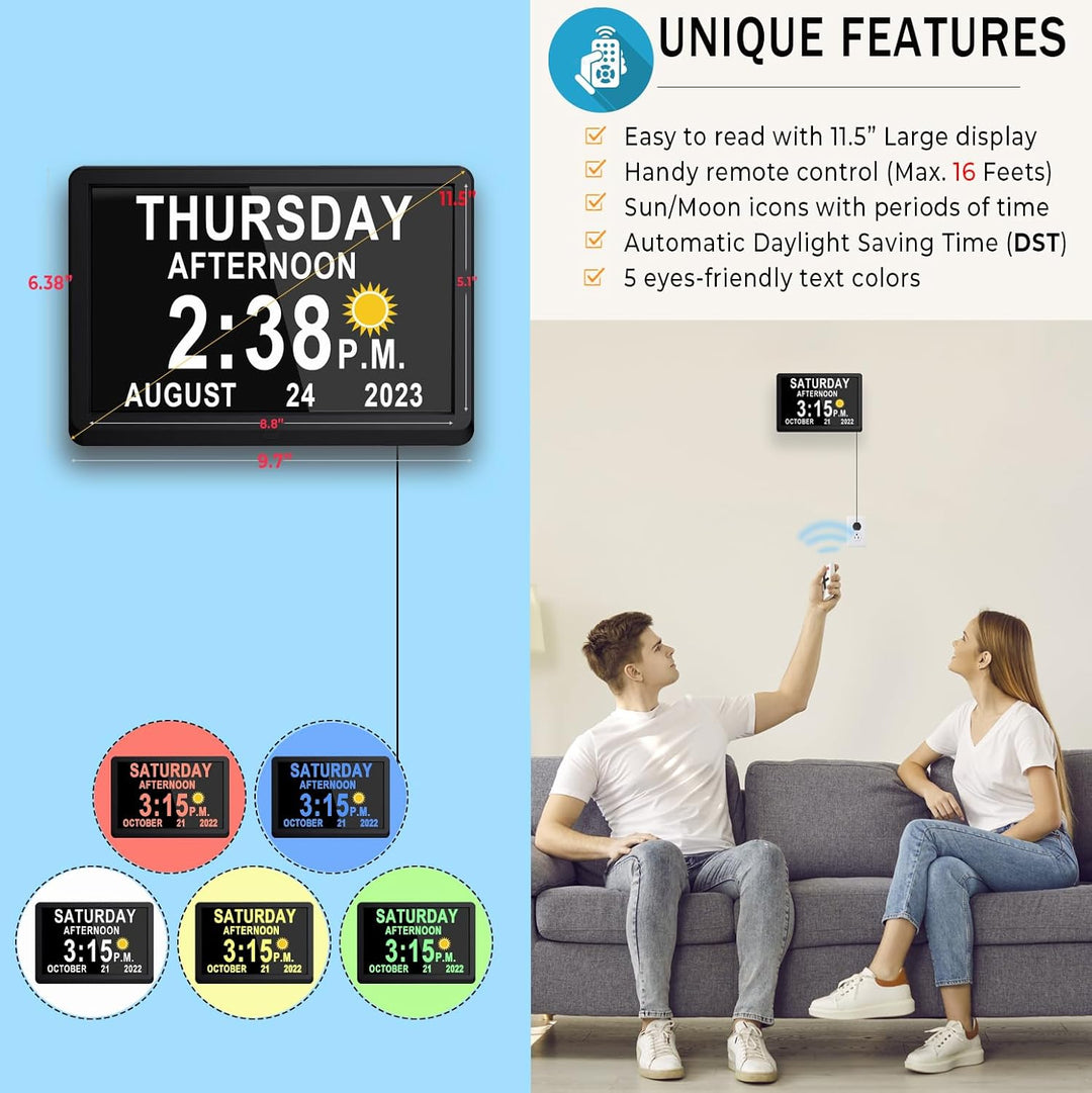 Kalsten | 11.5-Inch Digital Calendar Day Clock with 19 Reminders – Claryon