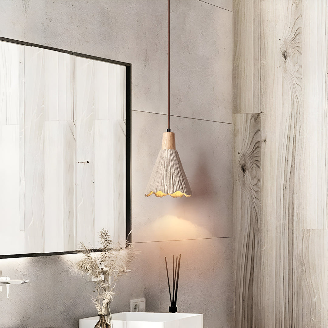Pendant Light Cement 13.8 in Cream Dining Room Kitchen Island Hanging Ceiling Minimalist Wabi Sabi Rustic Fixture | Kalsten