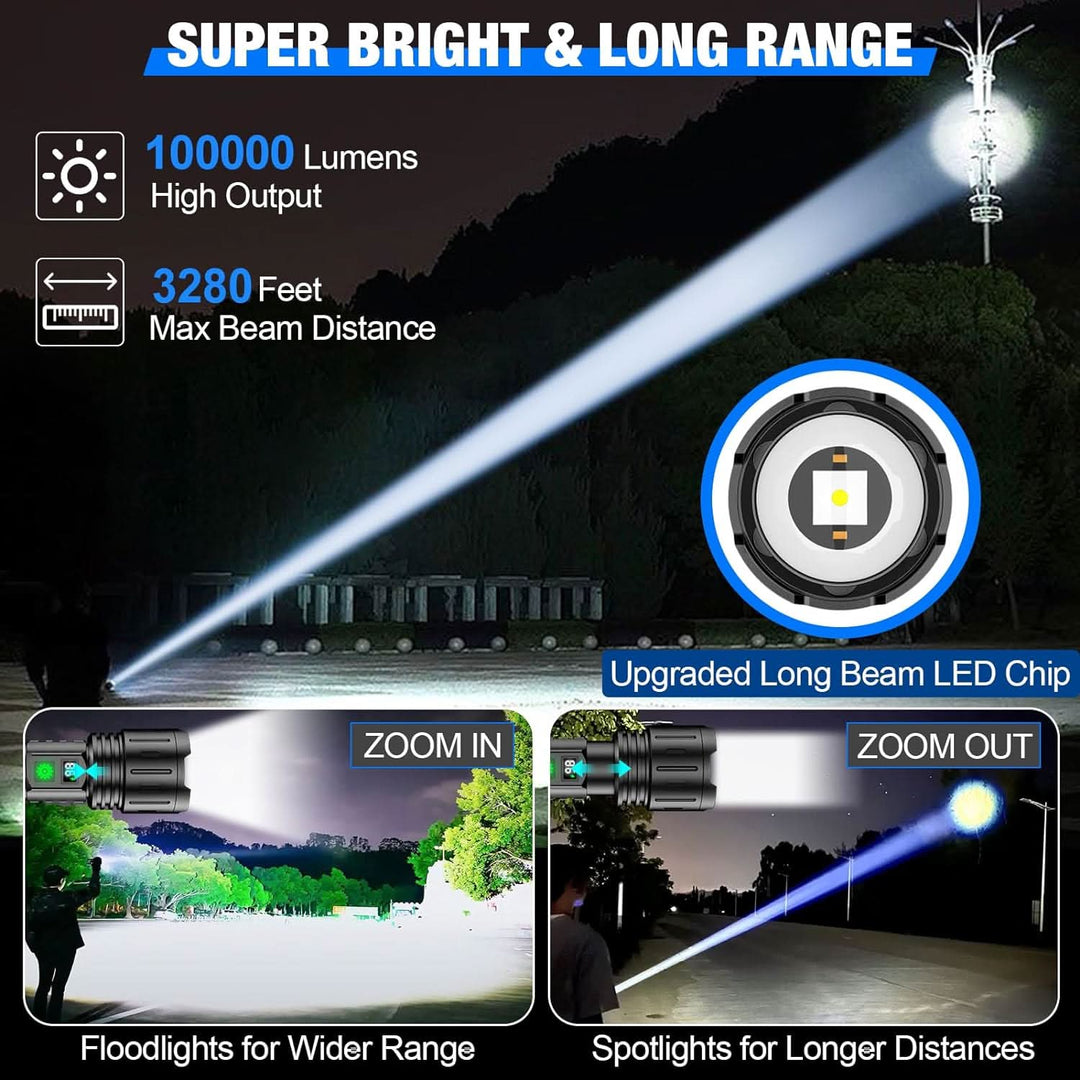 Kalsten | BEAMFORCE X100 – LED flashlight with 100,000 lumens, 5 light modes & power bank function