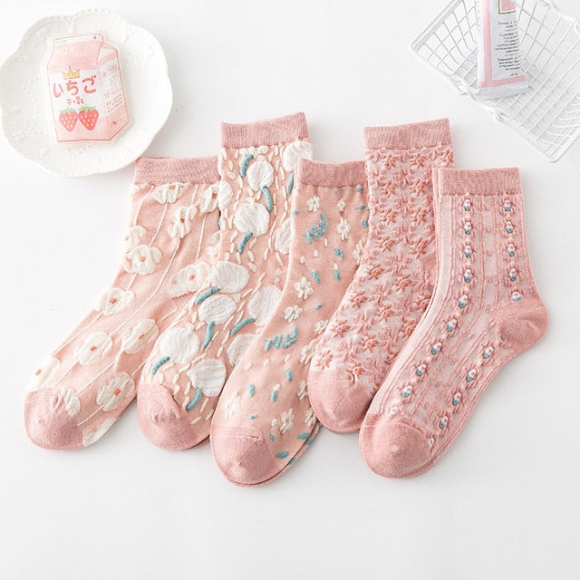 Kalsten | 5 Pair Vintage Flower Embroidery Socks