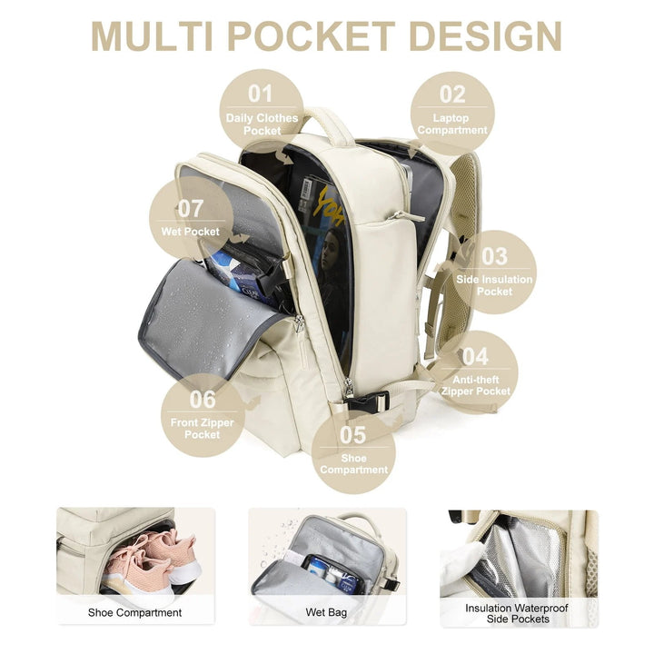 Kalsten | Travelliva Women's Travel Backpack 35 L | Waterproof & with USB Port | Anti-theft & Shoe Compartment | For Hiking, Daily Use & Travel