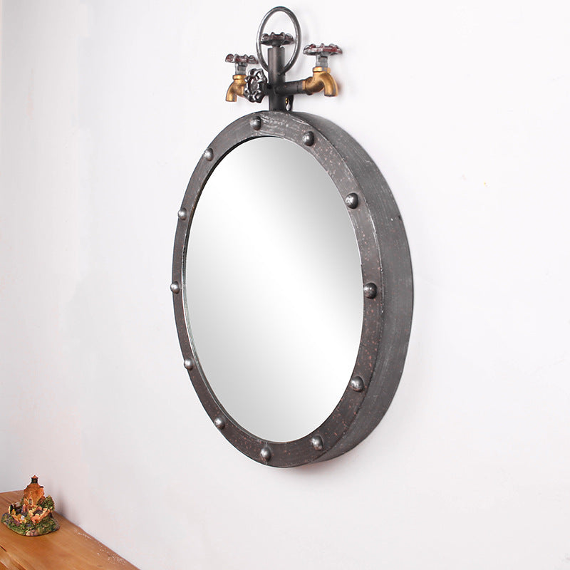 Industrial-Style Round Wall Mirror with Vintage Pipe Design Kalsten