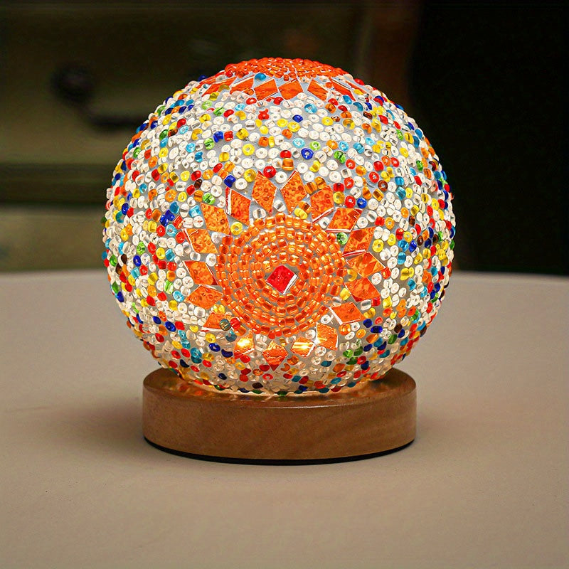 Mosaic glass ball table lamp with wooden base - Turkish Moroccan inspired | Kalsten
