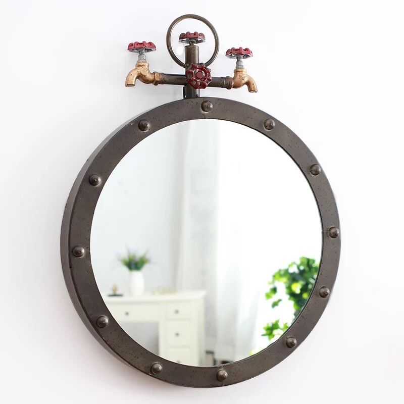 Industrial-Style Round Wall Mirror with Vintage Pipe Design Kalsten