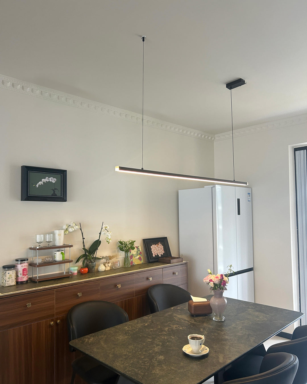 Linear Pendant Light Metal 39 in Adjustable Kitchen Island LED Warm White 3000K-6000K Modern Dining Room Hanging Lamp | Kalsten