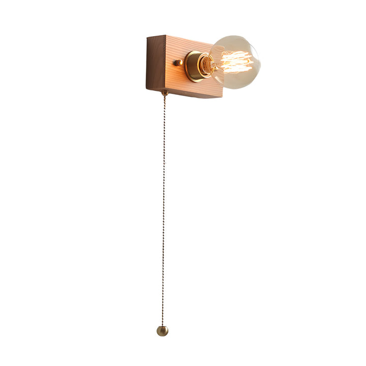 Round/Square Vintage Walnut Wood Wall Lamp 1-light with Pull Chain Switch | Noxord