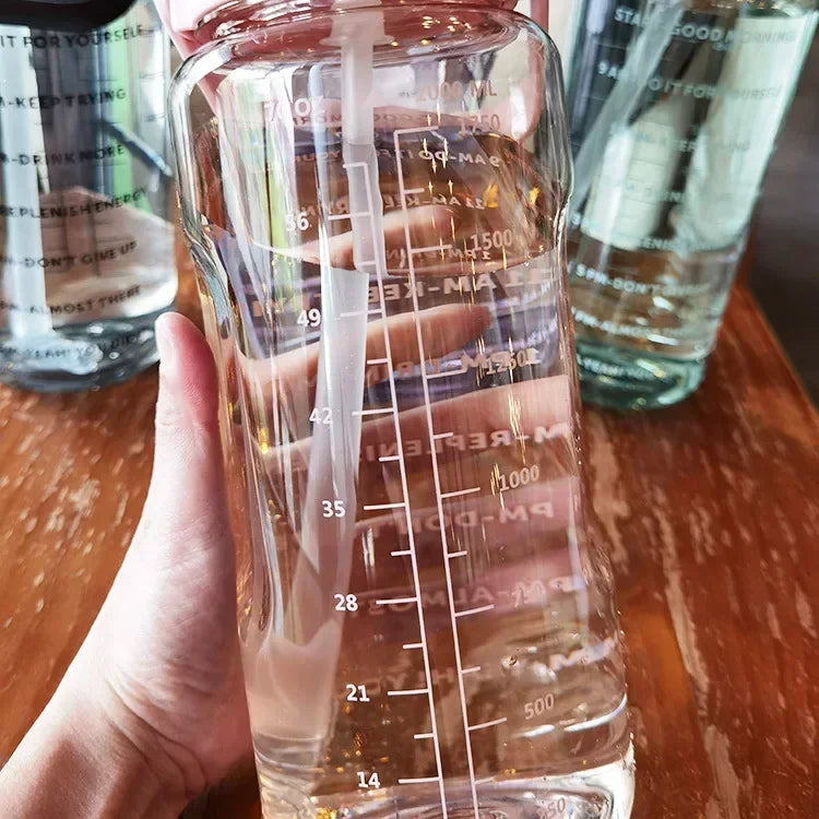 Kalsten | 2L Portable Sports Water Bottle with Straw and Time Markings