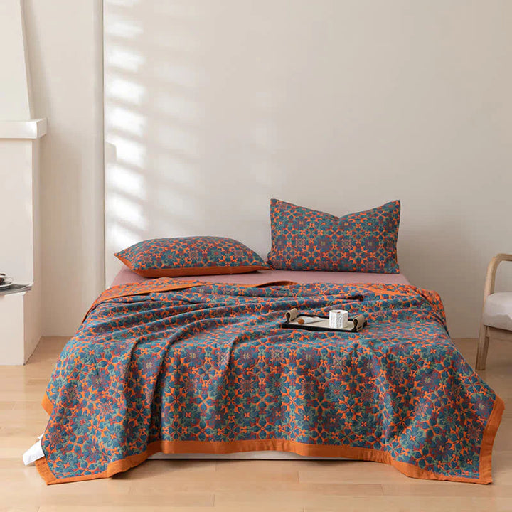 Kalsten | Orange & Blue Pattern Six-Layer Cotton Quilt - TerraLoom