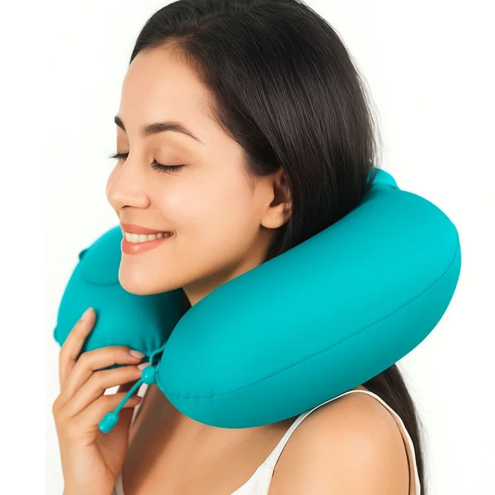 TravelThrive | Inflatable Travel Neck Pillow – Adjustable Firmness – Soft Velvet Cover – Neck Pain Relief – Compact for All Journeys Kalsten