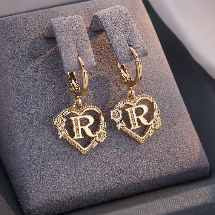 Kalsten | Dainty Initial Letter Heart Hoop Earrings