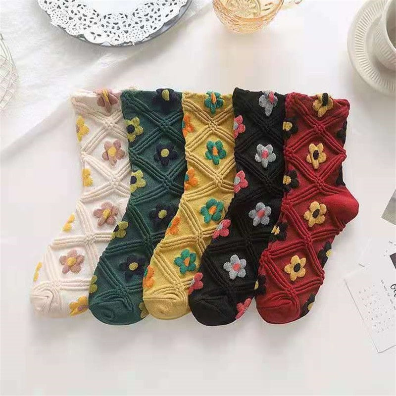 Kalsten | 5 Pair Vintage Flower Embroidery Socks