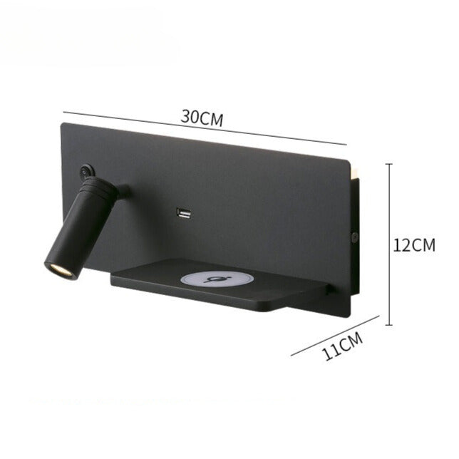 Modern LED wall lamp with USB connection, wall lamp with shelf for bedroom & office | Kalsten