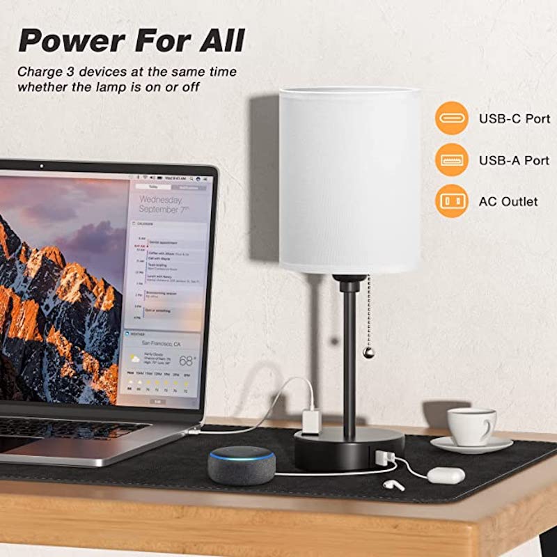 Elegant Table Lamp with Smart Charging Options and Three Colors Noxord