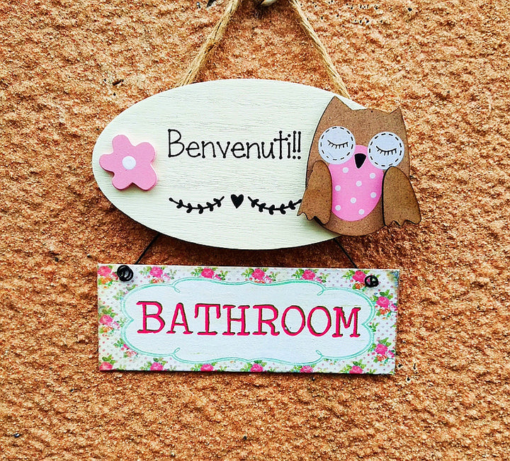 Decorative Owl-Themed Bathroom Sign
