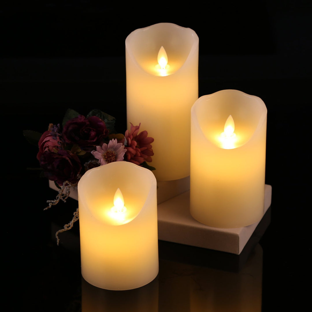 Realistic Flameless LED Pillar Candle Collection with Flickering Warm Glow and Dripping-Wax Edge Kalsten