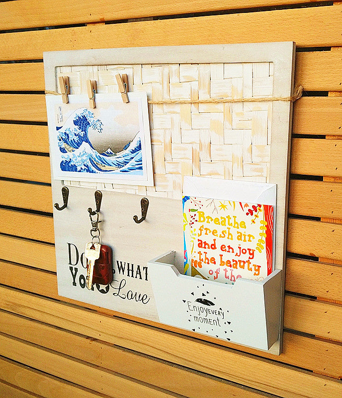 Decorative Wall Organizer with Key Hooks and Message Holder