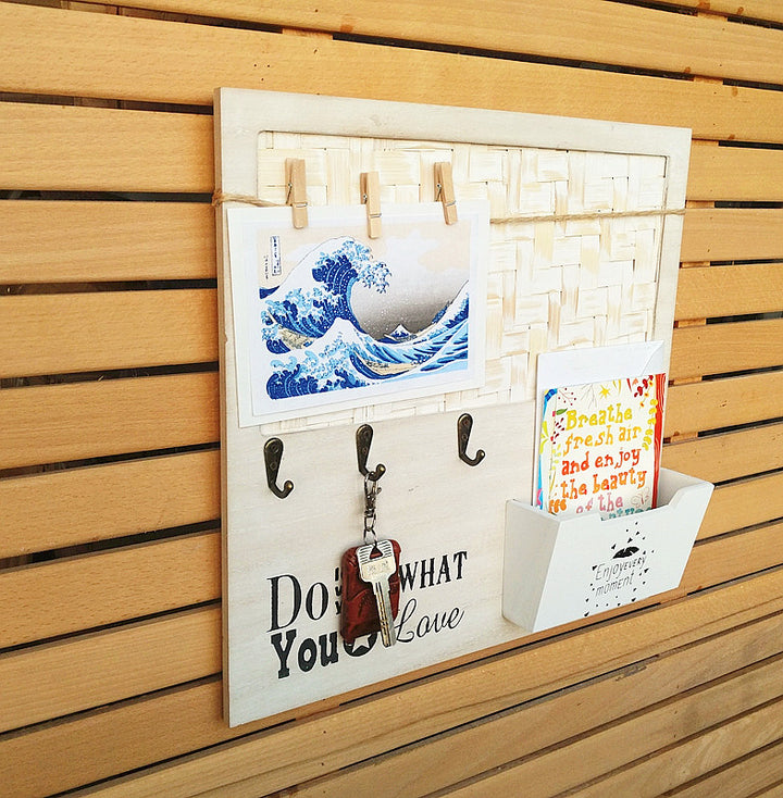 Decorative Wall Organizer with Key Hooks and Message Holder