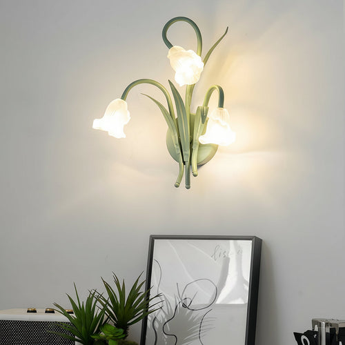 LED Wall Sconce Light – French Country Floral Green Iron Glass (30x27cm / 11.8x10.6in) | Noxord