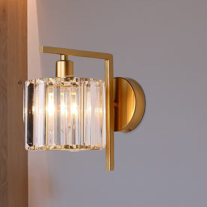 Modern Column Wall Light Fixture 1-Bulb Clear Crystal Wall Sconce Lighting in Gold for Bedroom | Kalsten