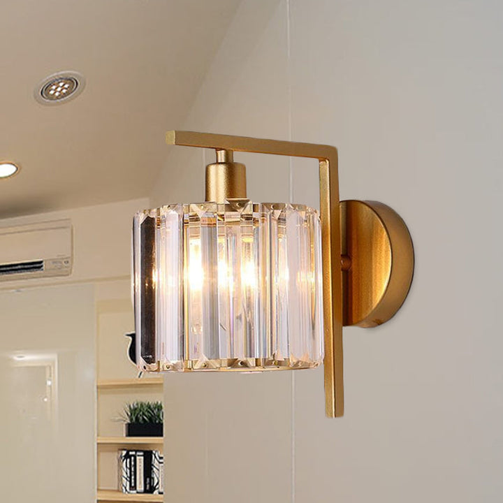 Modern Column Wall Light Fixture 1-Bulb Clear Crystal Wall Sconce Lighting in Gold for Bedroom | Kalsten