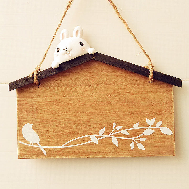 Funny Hanging Decor Sign with Rabbit and Bird Design