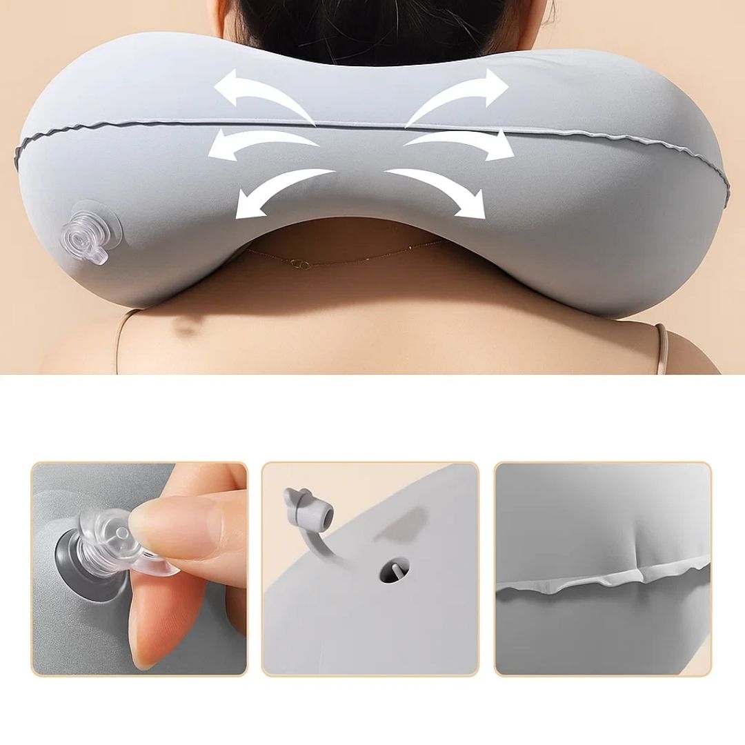 TravelThrive | Inflatable Travel Neck Pillow – Adjustable Firmness – Soft Velvet Cover – Neck Pain Relief – Compact for All Journeys Kalsten