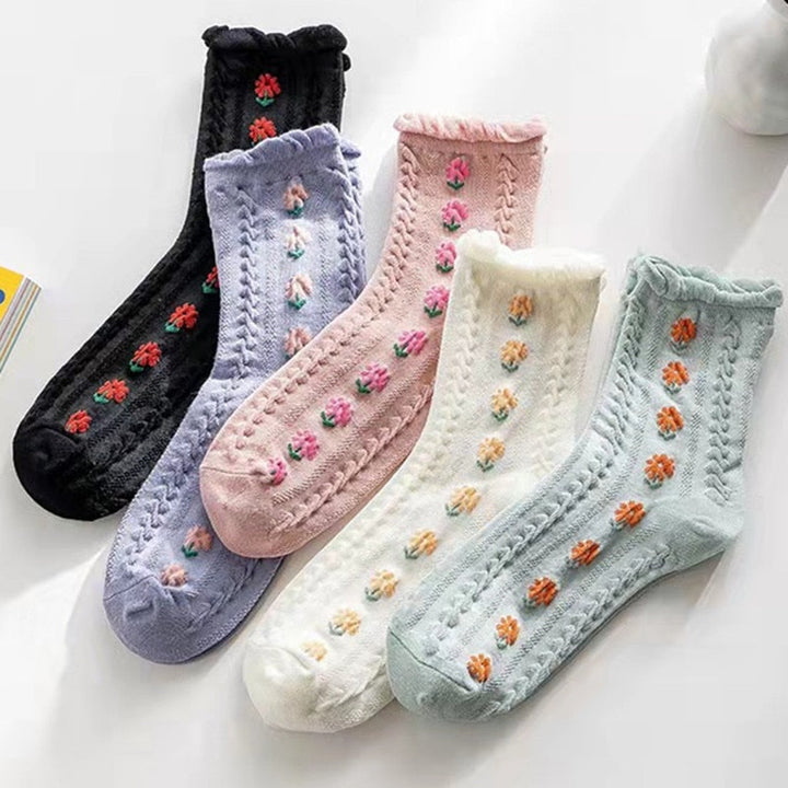 Kalsten | 5 Pair Vintage Flower Embroidery Socks