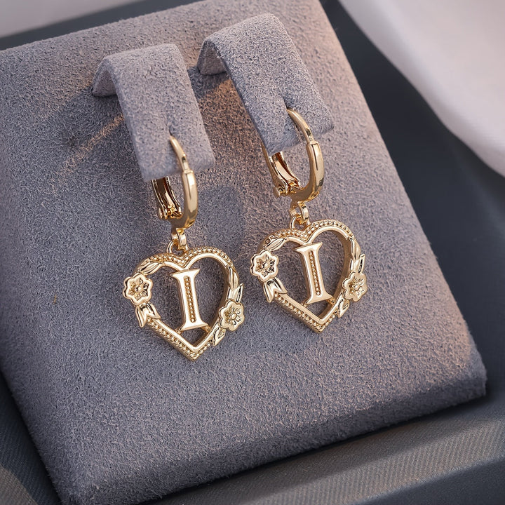 Kalsten | Dainty Initial Letter Heart Hoop Earrings