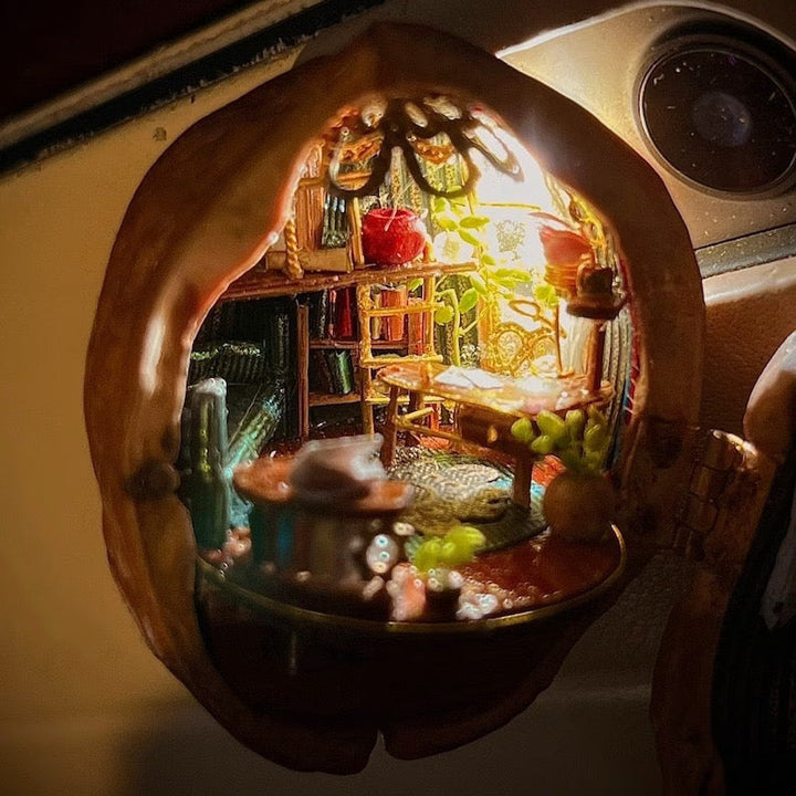 Kalsten | Miniature Walnut House Ornament | Handmade Gift | Clay & Wood Details with Light-Up Design