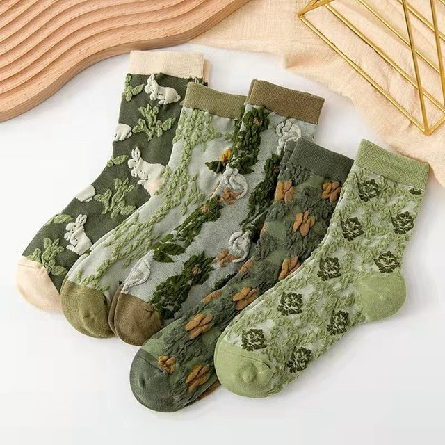 Kalsten | 5 Pair Vintage Flower Embroidery Socks