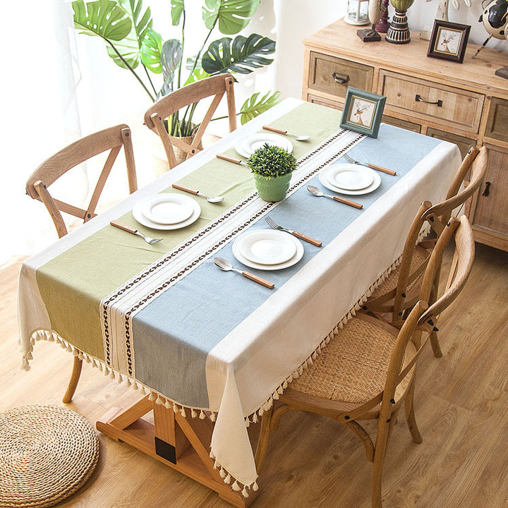 Textured Linen Tablecloth with Fringed Edges