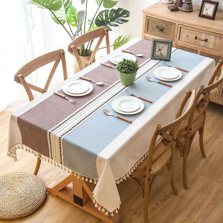 Textured Linen Tablecloth with Fringed Edges