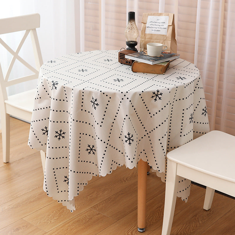 Wipeable tablecloth with fine check pattern, wavy hem and easy-care PVC finish Kalsten
