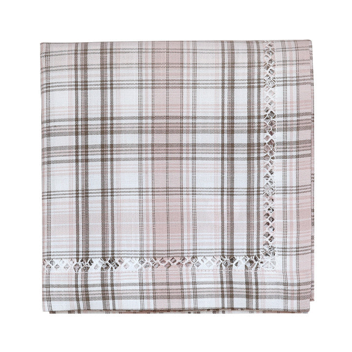 Round cotton tablecloth in check pattern with decorative crochet border Kalsten