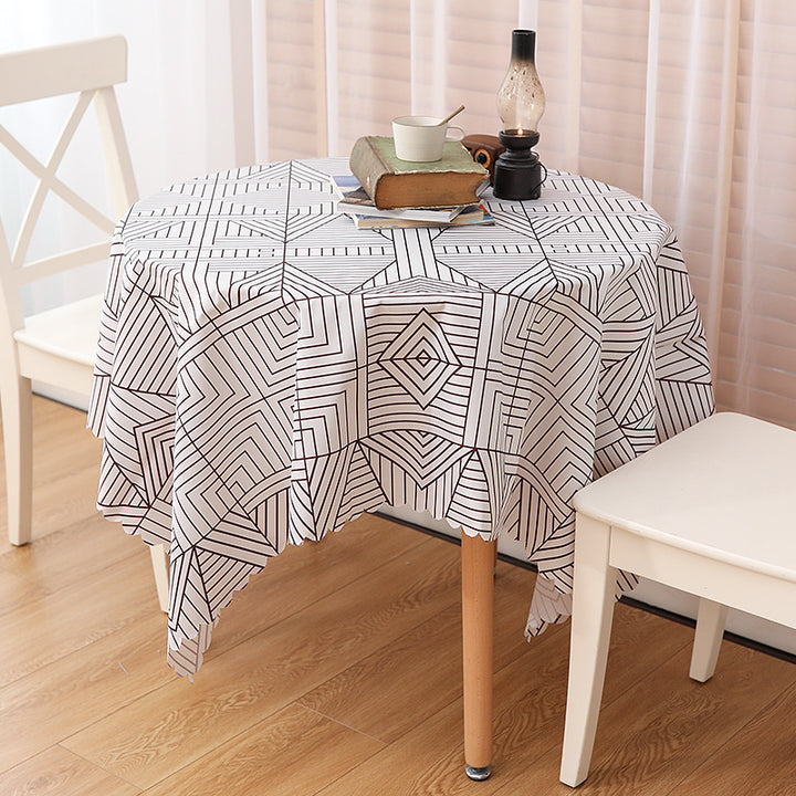 Wipeable tablecloth with fine check pattern, wavy hem and easy-care PVC finish Kalsten