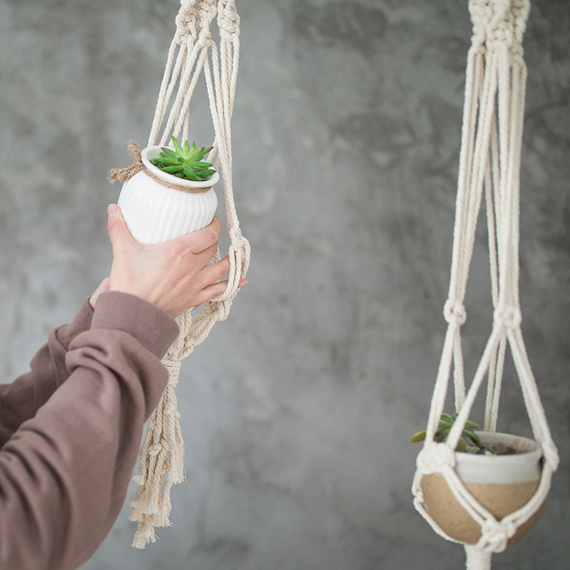 Boho-Macramee Plant Hanger Set with Hand-Knotted Tassels and Adjustable Loops Kalsten