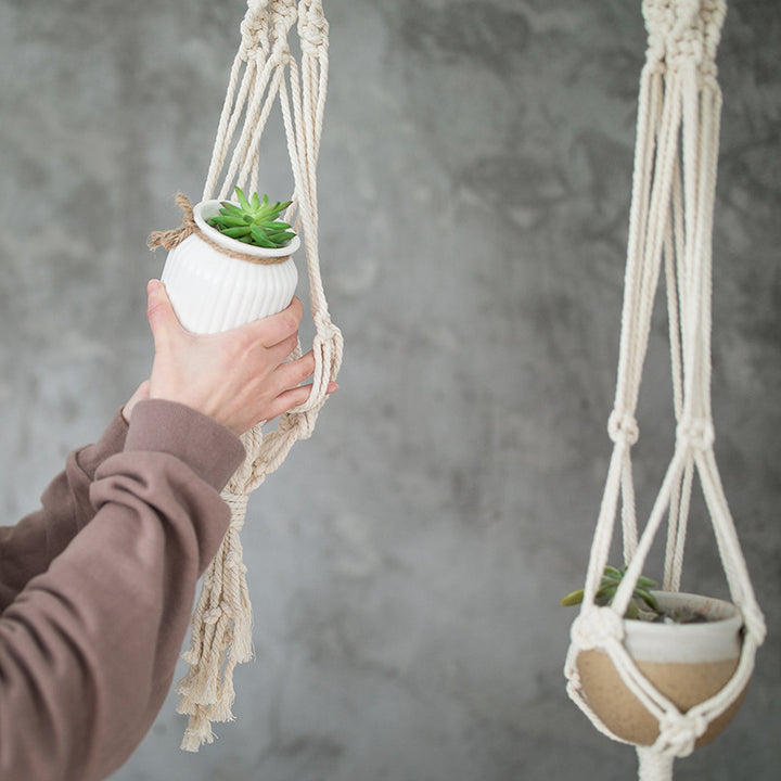 Boho-Macramee Plant Hanger Set with Hand-Knotted Tassels and Adjustable Loops Kalsten