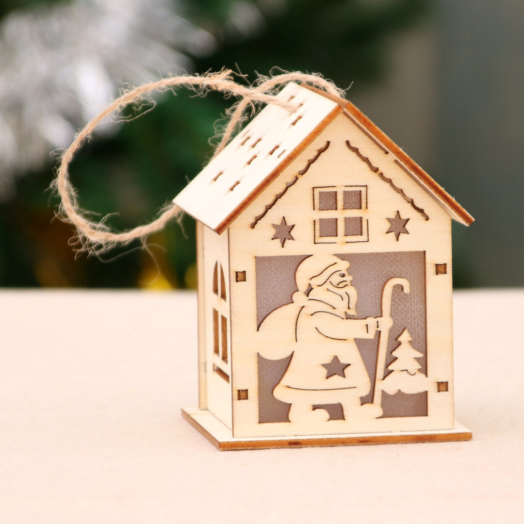 Decorative Wooden Santa House Ornament Kalsten