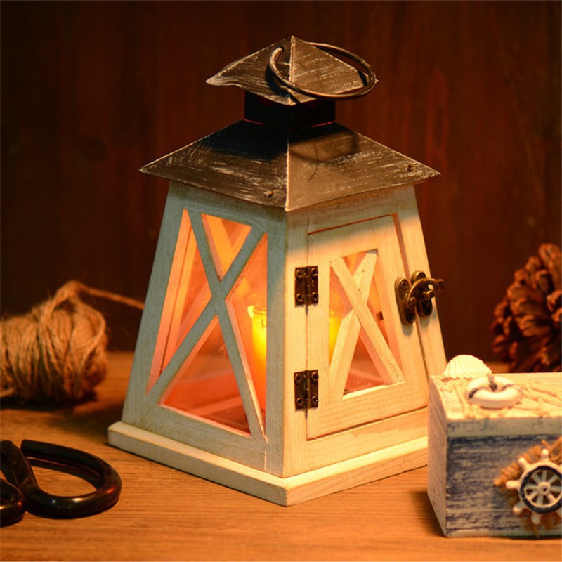Rustic Wooden Lantern Candle Holder with Metal Top and Latch Kalsten