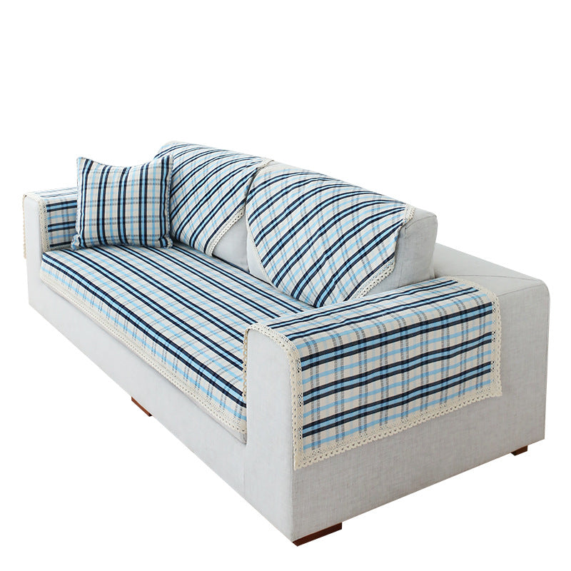 2-piece checkered chair cover and seat pad set with lace trim Kalsten
